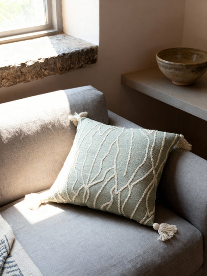 Sage Dune Tassel Cushion Cover