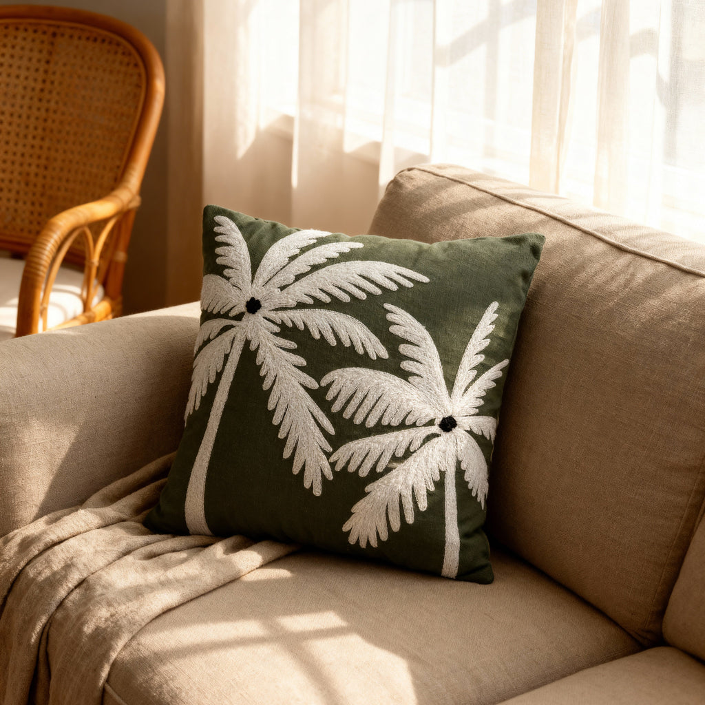 Emerald Twin Palms Cushion Cover