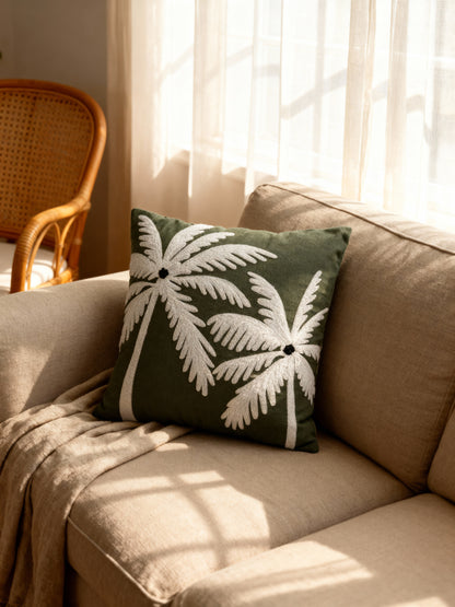 Emerald Twin Palms Cushion Cover