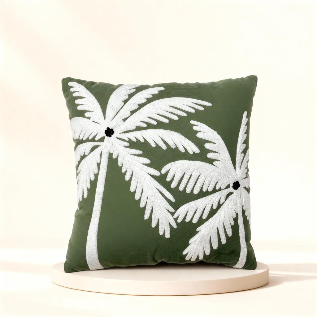 Emerald Twin Palms Cushion Cover