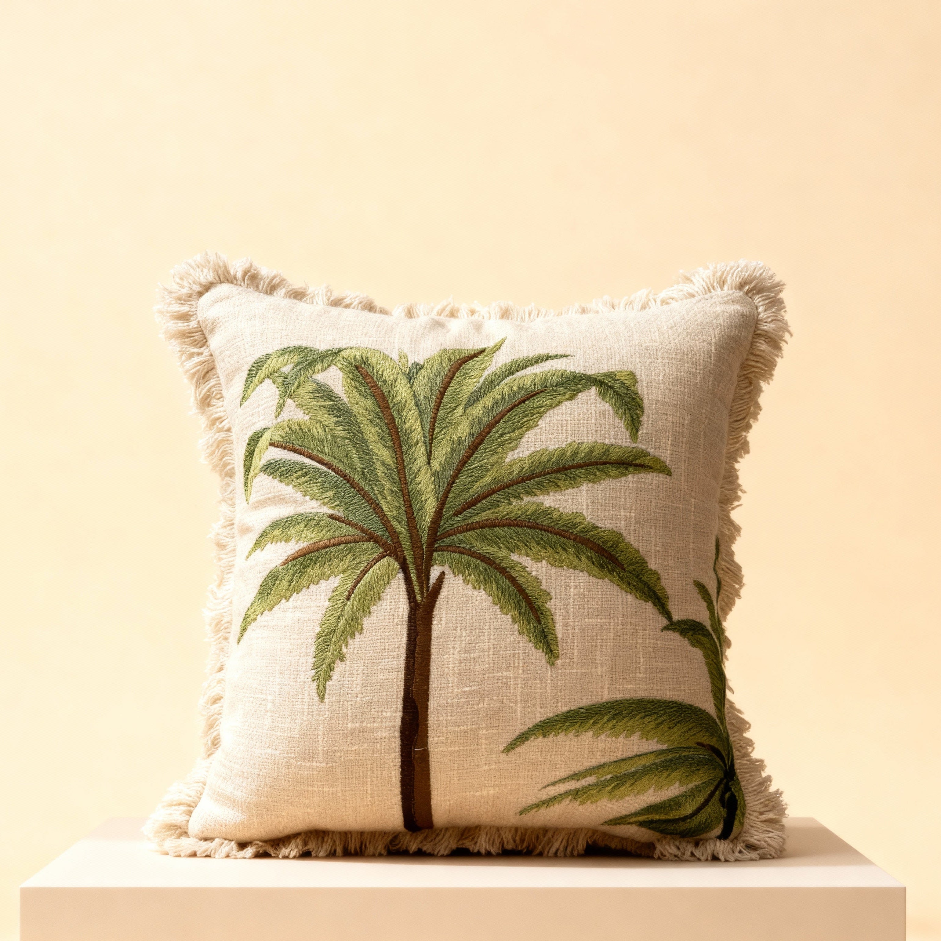 Oasis Fringe Palm Cushion Cover