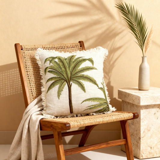 Oasis Fringe Palm Cushion Cover