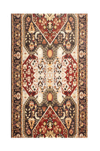 Decorative rug with intricate patterns on a white background