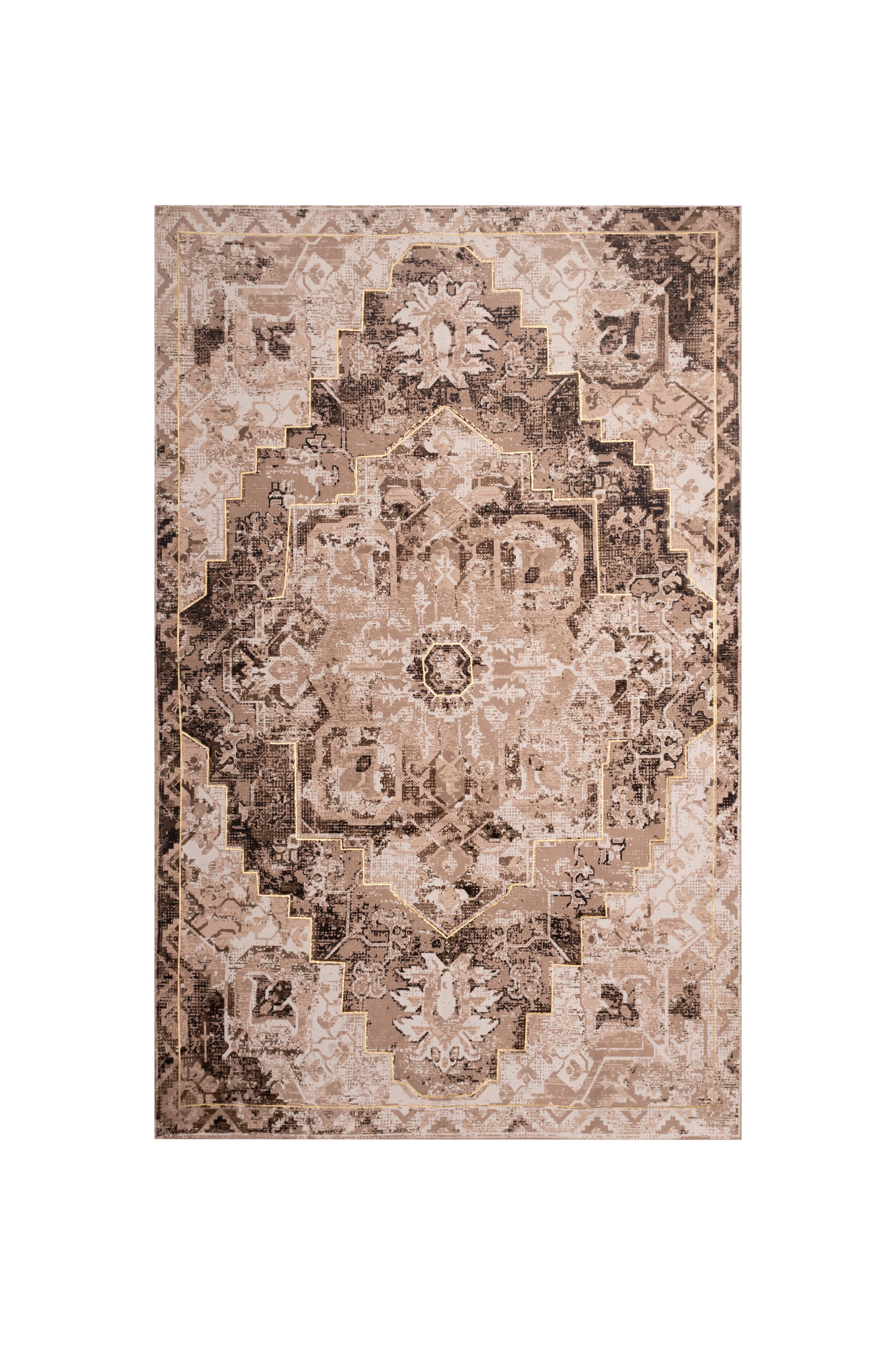 Decorative rug with intricate pattern on a white background