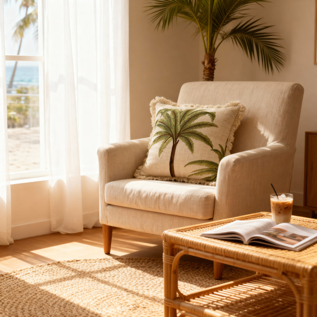 Oasis Fringe Palm Cushion Cover