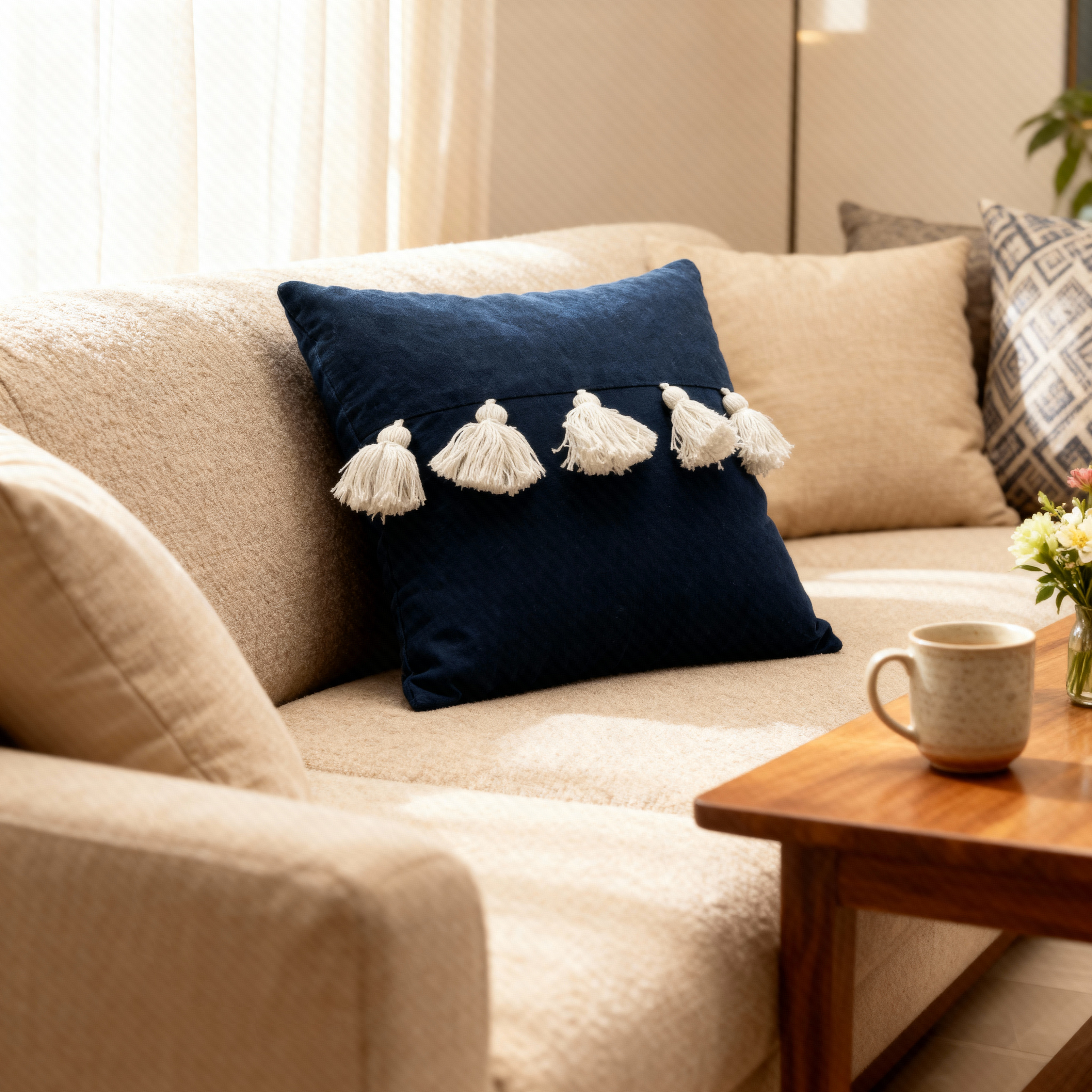 Midnight Tassel Cushion Cover