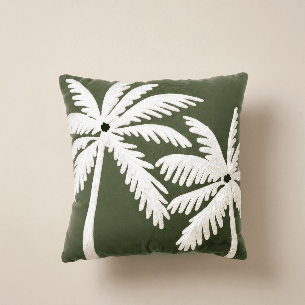 Emerald Twin Palms Cushion Cover